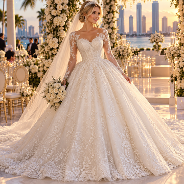 Sparkling Lace Long Sleeve Wedding Gown