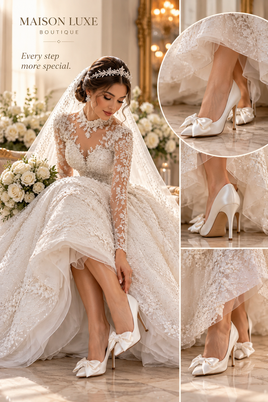 White Bow Bridal Heels