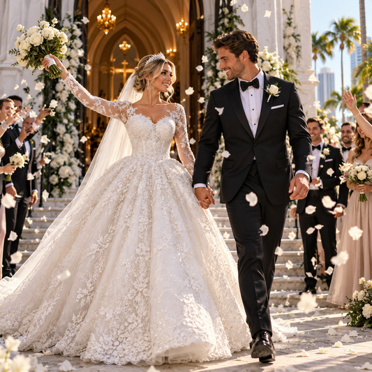 Sparkling Lace Long Sleeve Wedding Gown