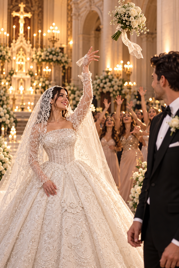 Luxury Beaded Lace A-Line Wedding Dress