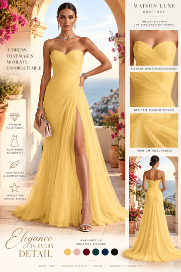 The Amara Strapless Pleated Tulle Gown