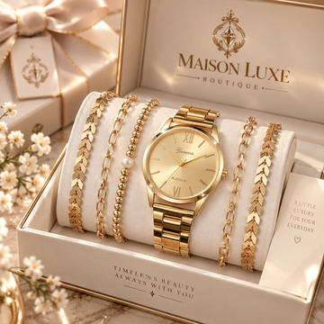 Gold Watch & Bracelet Set