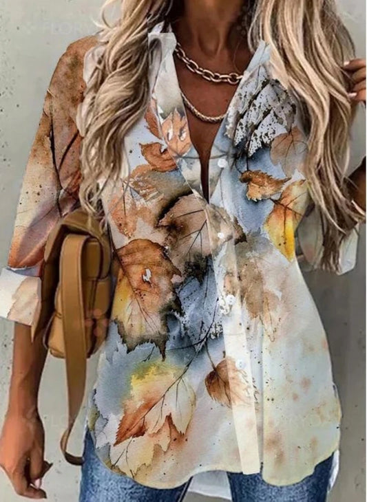 Elegant Printed Women’s Shirt – Casual Long Sleeve, Relaxed Fit