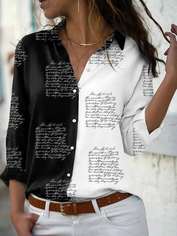 Elegant Printed Women’s Shirt – Casual Long Sleeve, Relaxed Fit