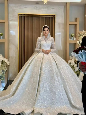 Pearl Beaded Ball Gown Wedding Dress