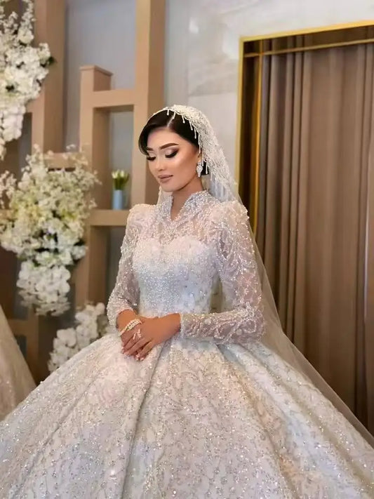 Pearl Beaded Ball Gown Wedding Dress