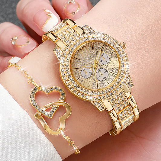 Luxury Diamond Watch & Heart Jewelry Set – 6PCS