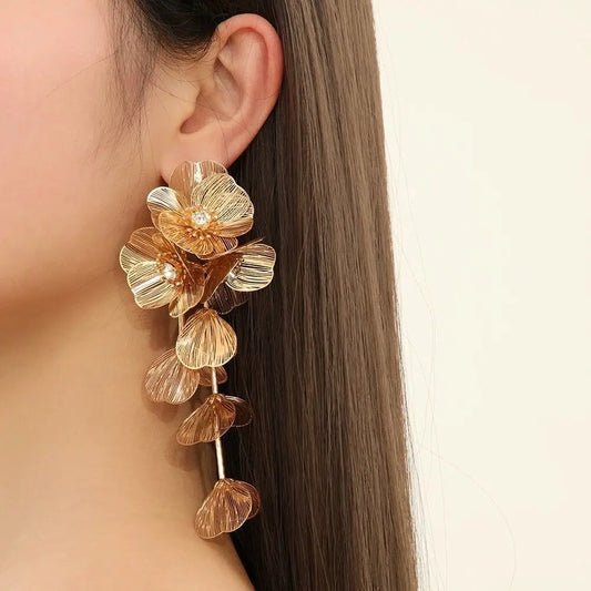Gold Baroque Floral Bridal Drop Earrings