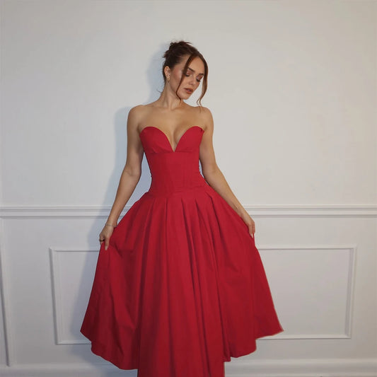 Strapless Red Fit & Flare Dress