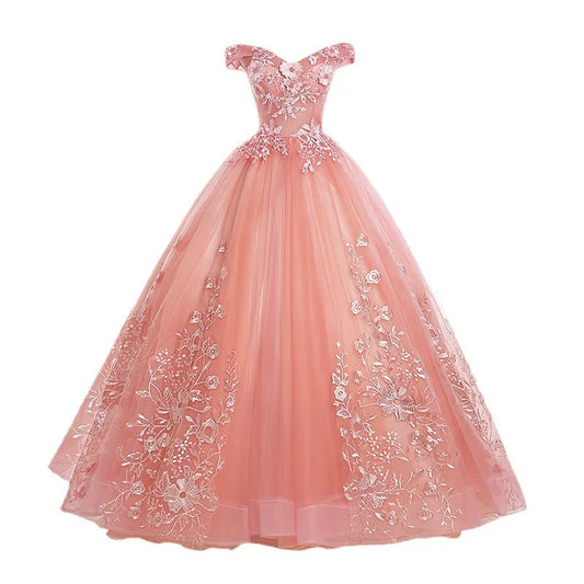 Luxury Ball Gown Evening Dress – Lace Appliqué & Elegant Silhouette
