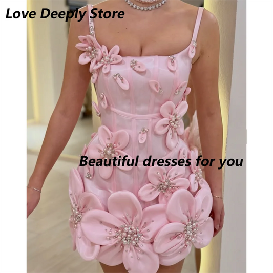 Pink Crystal Appliqué Cocktail Gown