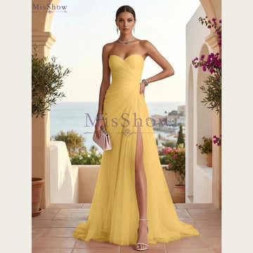 The Amara Strapless Pleated Tulle Gown