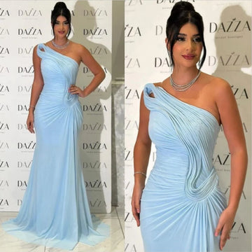 MisShow Chiffon Pleat Evening Dresses Mermaid Strapless Asymmetrical Formal Party Prom Gown Blue Vestido De Fiesta Customized