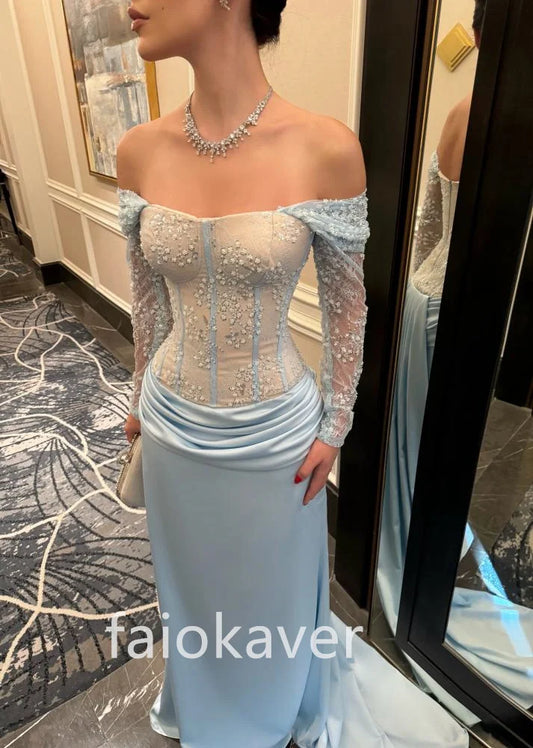 Sky Blue Off-Shoulder Mermaid Gown
