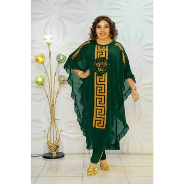 African Plus Size Chiffon Three-Piece Skirt Set – Elegant & Flowing