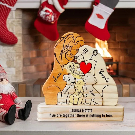 Lion Family Personalized Wooden Decor – Custom Name Family Keepsake Gift