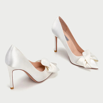 Elegant White Bow Bridal Pumps – Luxury Wedding Heels