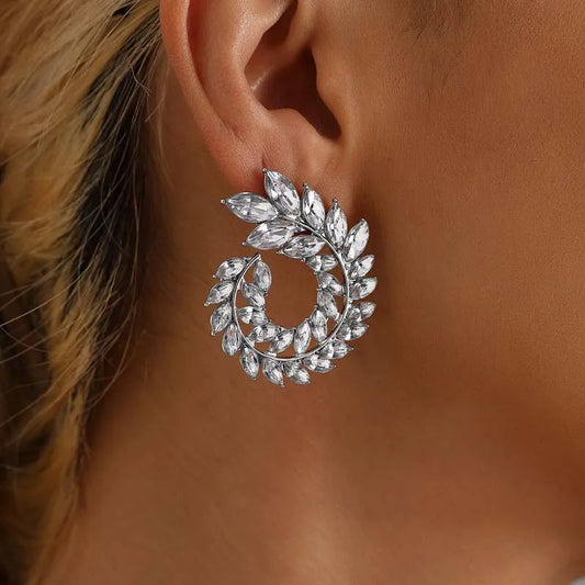 Rhinestone Leaf Stud Earrings – Elegant Statement Jewelry