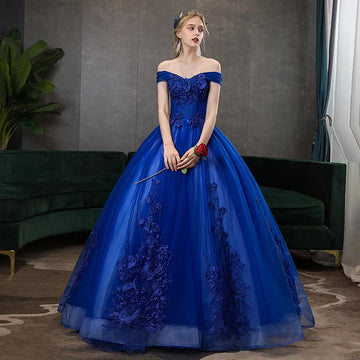 Luxury Ball Gown Evening Dress – Lace Appliqué & Elegant Silhouette