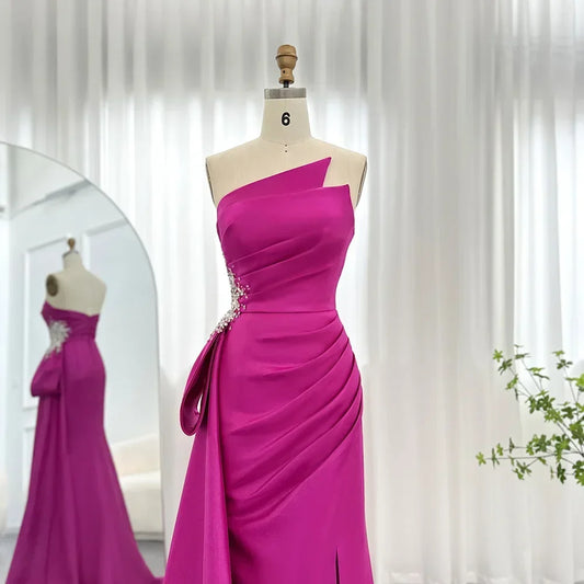Fuchsia Mermaid Evening Gown with Overskirt