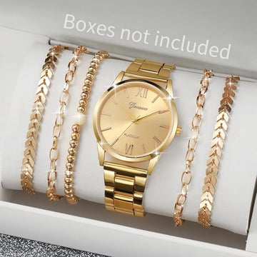 Luxury 6-Piece Women’s Watch & Bracelet Set – Elegant Gold Quartz Collection