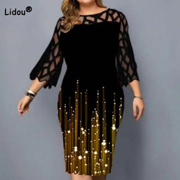Chic Plus-Size Lace Patchwork Midi Dress – Effortless Style for Parties & Events