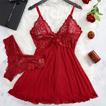 Red Lace Lingerie Set – Sexy & Elegant Nightwear
