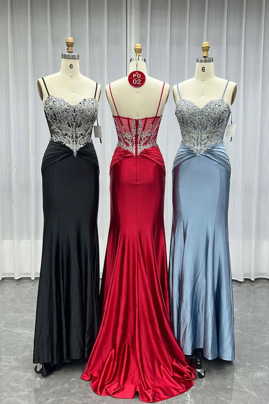 Strapless Mermaid Satin Prom Dress with Beaded Details