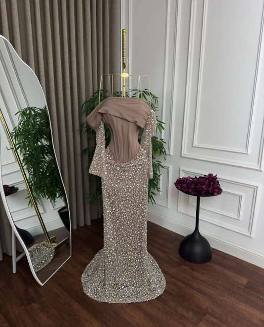 Celeste Crystal-Embellished Evening Gown