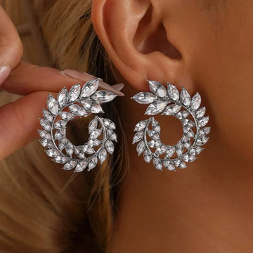Rhinestone Leaf Stud Earrings – Elegant Statement Jewelry