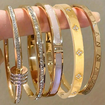 Luxury Zirconia Cuff Bracelet – Stainless Steel Elegance for Women