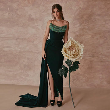 Luxury Beaded Mermaid Evening Dress – Elegant Strapless Gown
