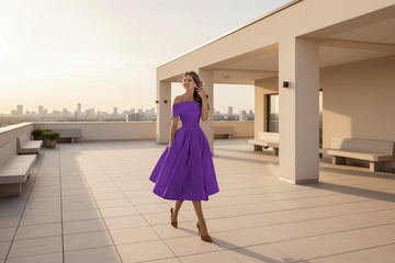 Maison Luxe Off-Shoulder Elegance Midi Dress – Timeless Evening Glamour
