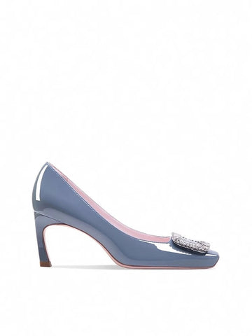 Women’s Square Toe Heels – Patent Leather with Rhinestone Buckle