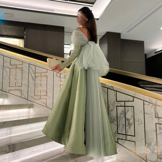 Green Crystal Long Sleeve Gala Gown