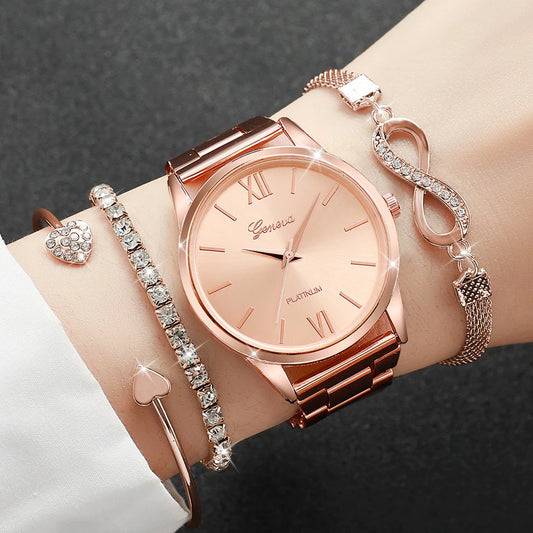 Luxury Rhinestone Watch & Bracelet Set – 4PCS
