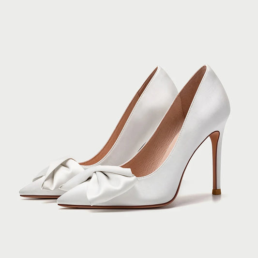 Elegant White Bow Bridal Pumps – Luxury Wedding Heels