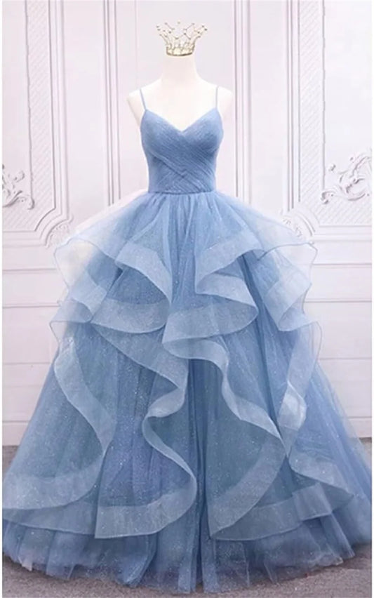 Isabella Pleated Tulle A-Line Prom Gown