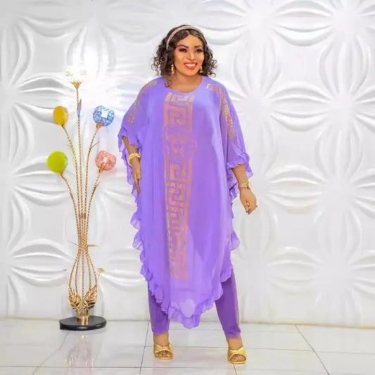 African Plus Size Chiffon Three-Piece Skirt Set – Elegant & Flowing