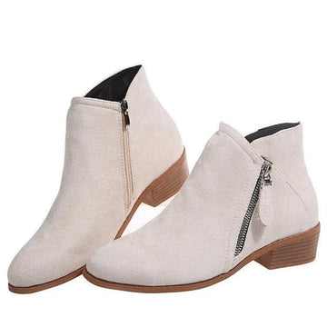 Women’s Pointed Toe Ankle Boots – Low Chunky Heel with Side Zipper