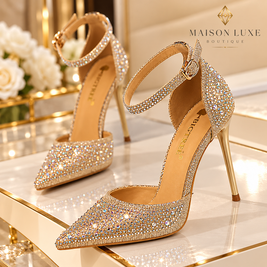 Gold Crystal Bridal Pumps